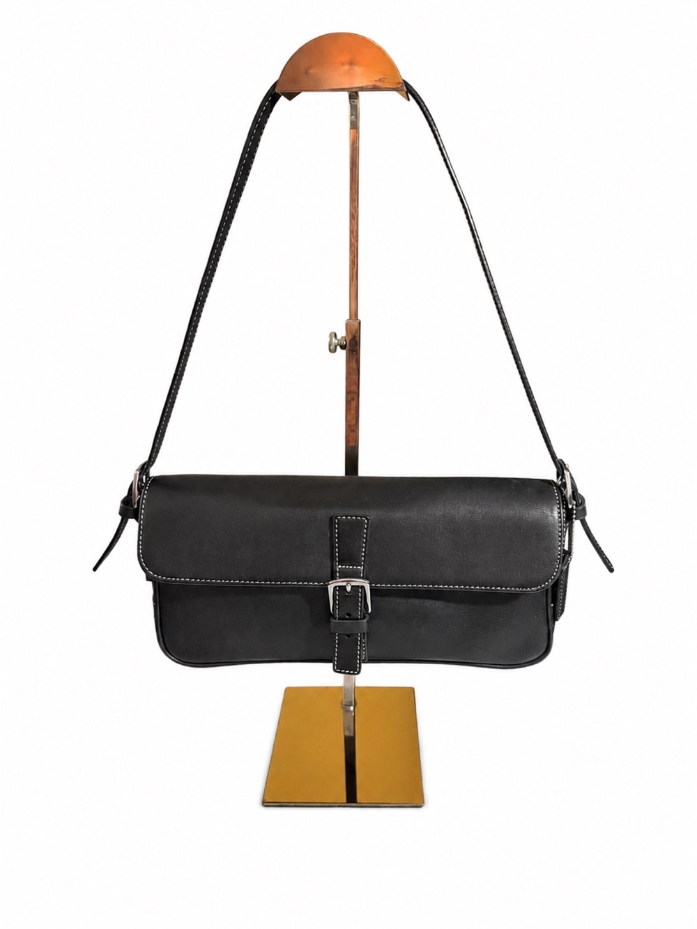 Coach Black Leather Shoulder Bag with Silver Buckle